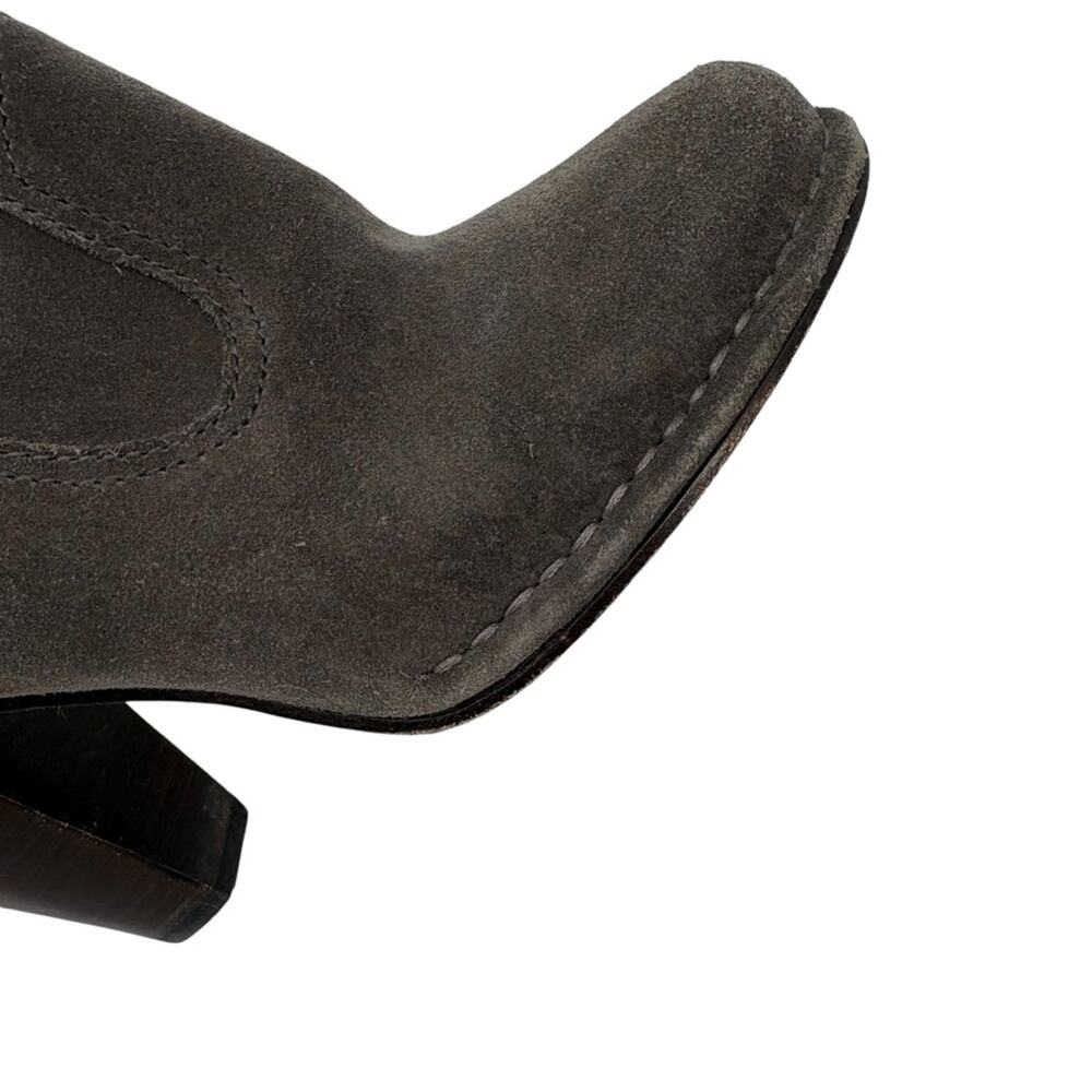Frye Madeline Short Bootie Smoke Grey Brown Suede Heeled Ankle Zip Closure 8 - Picture 6 of 10